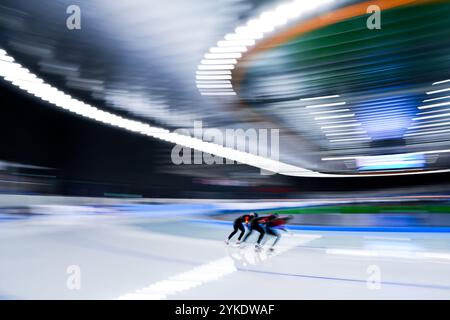 Aomori, Japon. 17 novembre 2024. Vue générale patinage de vitesse : 2025 ISU quatre continents Championnats de patinage de vitesse poursuite par équipe femme à YS Arena Hachinohe à Aomori, Japon . Crédit : AFLO SPORT/Alamy Live News Banque D'Images