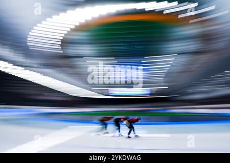 Aomori, Japon. 17 novembre 2024. Vue générale patinage de vitesse : 2025 ISU quatre continents Championnats de patinage de vitesse poursuite par équipe femme à YS Arena Hachinohe à Aomori, Japon . Crédit : AFLO SPORT/Alamy Live News Banque D'Images