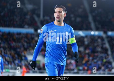 Helsinki, Finlande. 17 novembre 2024. Tasos Bakasetas de Grèce lors du match de l'UEFA Nations League opposant la Finlande à la Grèce au stade olympique d'Helsinki, Helsinki, Finlande, le 17 novembre 2024. Crédit : Ivan Badanin/Alamy Live News. Non destiné à un usage commercial. Banque D'Images