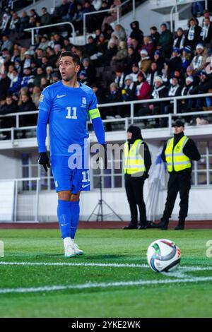 Helsinki, Finlande. 17 novembre 2024. Tasos Bakasetas de Grèce lors du match de l'UEFA Nations League opposant la Finlande à la Grèce au stade olympique d'Helsinki, Helsinki, Finlande, le 17 novembre 2024. Crédit : Ivan Badanin/Alamy Live News. Non destiné à un usage commercial. Banque D'Images