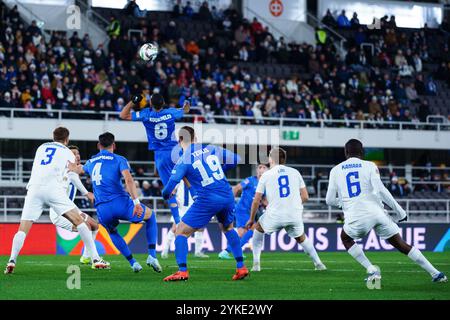 Helsinki, Finlande. 17 novembre 2024. Dimitris Kourbelis de Grèce lors du match de l'UEFA Nations League opposant la Finlande à la Grèce au stade olympique d'Helsinki, Helsinki, Finlande, le 17 novembre 2024. Crédit : Ivan Badanin/Alamy Live News. Non destiné à un usage commercial. Banque D'Images