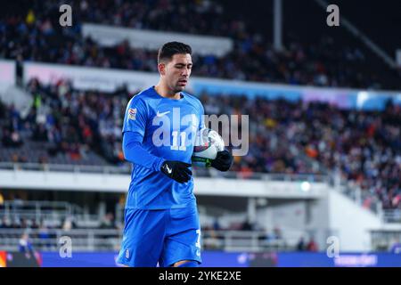 Helsinki, Finlande. 17 novembre 2024. Tasos Bakasetas de Grèce lors du match de l'UEFA Nations League opposant la Finlande à la Grèce au stade olympique d'Helsinki, Helsinki, Finlande, le 17 novembre 2024. Crédit : Ivan Badanin/Alamy Live News. Non destiné à un usage commercial. Banque D'Images