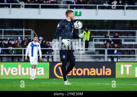 Helsinki, Finlande. 17 novembre 2024. Jesse Joronen de Finlande lors du match de l'UEFA Nations League entre la Finlande et la Grèce au stade olympique d'Helsinki, Helsinki, Finlande, le 17 novembre 2024. Crédit : Ivan Badanin/Alamy Live News. Non destiné à un usage commercial. Banque D'Images