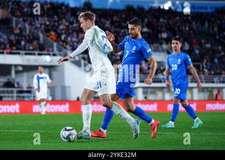 Helsinki, Finlande. 17 novembre 2024. Daniel Håkans de Finlande lors du match de l'UEFA Nations League opposant la Finlande à la Grèce au stade olympique d'Helsinki, Helsinki, Finlande, le 17 novembre 2024. Crédit : Ivan Badanin/Alamy Live News. Non destiné à un usage commercial. Banque D'Images