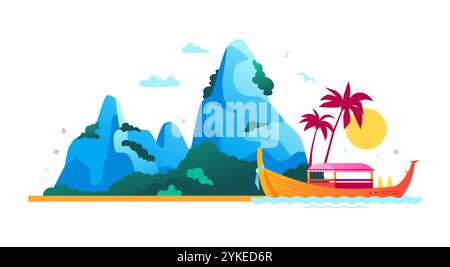 James Bond Island - illustration vectorielle colorée moderne Illustration de Vecteur