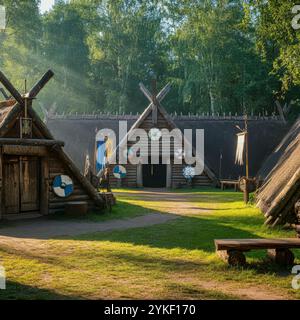 Musée Sunnmøre la Norvège et le musée Viking est un magnifique musée en plein air avec 56 maisons anciennes et distinctes Banque D'Images