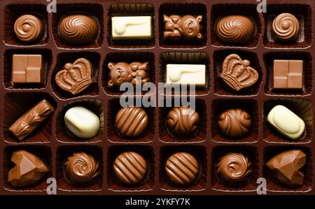 Fond de bonbons au chocolat assortis. Banque D'Images