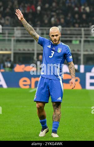 Milan, Italie. 17 novembre 2024. San Siro Stadium, Milan, Italie - Federico Dimarco of Italyduring International Football UEFA Nations League, Group 2 match, Italie vs France, 17 novembre 2024 (photo de Roberto Ramaccia/Sipa USA) crédit : Sipa USA/Alamy Live News Banque D'Images