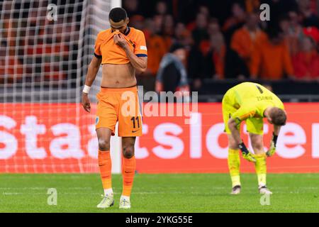 Amsterdam, pays-Bas. 16 novembre 2024. AMSTERDAM, PAYS-BAS - 16 NOVEMBRE : Cody Gakpo, des pays-Bas, réagit lors du match du Groupe A3 de l'UEFA Ligue des Nations 2024/25 Ligue A entre les pays-Bas et la Hongrie à la Johan Cruijff Arena le 16 novembre 2024 à Amsterdam, pays-Bas. (Photo de Joris Verwijst/Orange Pictures) crédit : Orange pics BV/Alamy Live News Banque D'Images