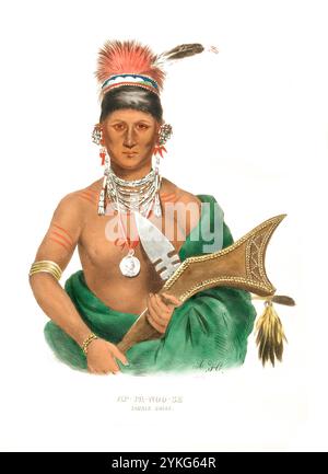 Indiens, Amérindiens d'Amérique du Nord, AP-Pa-Noo-se, Chef du Saukie, Sauk ou sac, Amérindiens et peuples indigènes des forêts du nord-est, États-Unis d'Amérique, USA, peinture de Charles Bird King (1785 - 1862), vers 1840, historique, restauré numériquement reproduction d'un original du XIXe siècle, date d'enregistrement non indiquée, Indianer, Ureinwohner von Nordamerika, Häuptling der Saukie, Sauk oder sac, Saukie, Sauk oder sac, amerikanische Ureinwohner und indigene Völker der nordöstlichen Waldgebiete, Vereinigte Staaten von Amerika, Gemälde von Charles Bird King (1785 - 1862) , um 1840, Banque D'Images