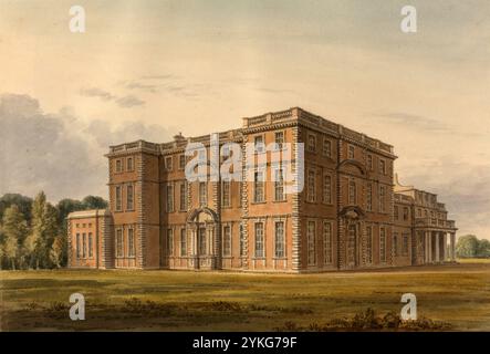 Südwestansicht von Newby Hall, Yorkshire, dem Sitz des Lord Grantham, England, digital restaurierte Reproduktion eines Originals von John Buckler aus Banque D'Images