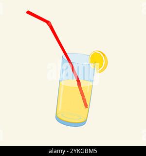 Un verre de limonade avec une illustration vectorielle de paille rouge. Illustration de Vecteur