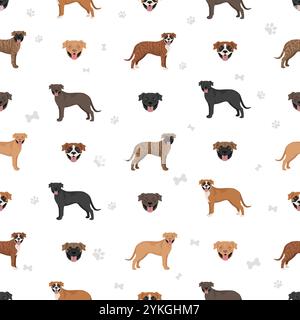 Modèle sans couture Bullboxer Pit. Boxer dog American Pit Bull terrier mix. Différentes couleurs de pelage. Illustration vectorielle Illustration de Vecteur