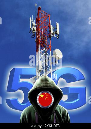 Image symbolique, cyber-attaques en Chine, infrastructure critique de Huawai, 5G réseaux, cyber-sécurité, Dans le monde entier, criminalité informatique, attaques informatiques numériques, econo Banque D'Images