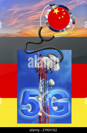 Image symbolique, cyber-attaques en Chine, infrastructure critique de Huawai, 5G réseaux, cyber-sécurité, Dans le monde entier, criminalité informatique, attaques informatiques numériques, econo Banque D'Images