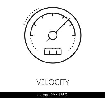 Icône de ligne d'analyse des données et d'analyse de la vitesse. Présentation de données de stratégie d'entreprise, infographies statistiques financières ou symbole vectoriel linéaire d'analyse de base de données d'entreprise avec indicateur de vitesse de voiture Illustration de Vecteur