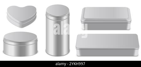 Boîtes en métal de différentes formes maquette réaliste Illustration de Vecteur