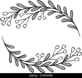 Bordures florales et séparateurs. Élégants cadres décoratifs de plantes vertes et séparateurs ornementaux monogramme pour carte d'invitation de mariage. Icône Vector isolé Illustration de Vecteur