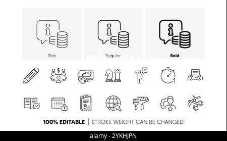 Icônes de ciseaux, d'informations et de lignes de rouleaux de peinture. Pour l'application Web, impression. Icônes de ligne. Vecteur Illustration de Vecteur