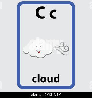 Alphabet flashcard pour les enfants avec la lettre c du nuage Illustration de Vecteur