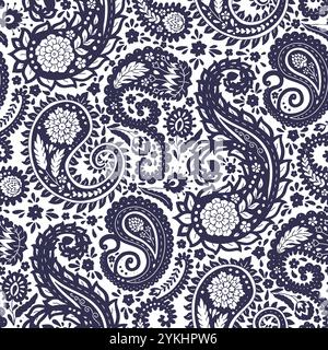 Motif sans couture Monohcrome avec motifs Paisley Illustration de Vecteur