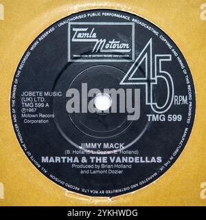 Label central de la version single de sept pouces de Jimmy Mack de Martha Reeves & The Vandellas, sortie en 1967 Banque D'Images