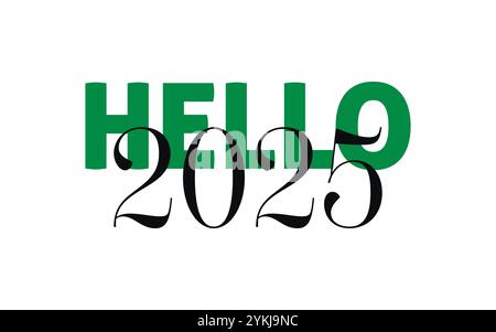 Bonjour 2025 carte de devis. Design typographique moderne, simple et minimal. Isolé sur fond blanc Illustration de Vecteur