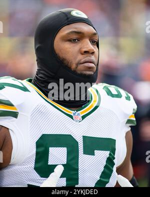 Chicago, il, États-Unis. 17 novembre 2024. Green Bay Packers #97 Kenny Clark avant le match contre les Chicago Bears à Chicago, il. Mike Wulf/CSM/Alamy Live News Banque D'Images