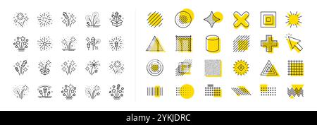 Icônes de ligne de feu d'artifice. Célébration de carnaval, noël explosif pyrotechnique et lumières de festival vecteur Illustration de Vecteur