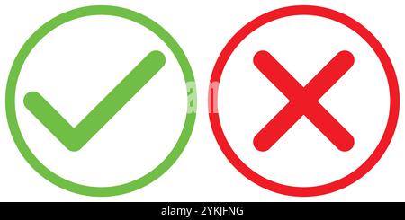 Coche verte et croix rouge dans le cercle, coche OK et symbole de croix X, illustration vectorielle Illustration de Vecteur