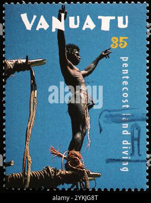 Pentecôte île plongée sur timbre-poste de Vanuatu Banque D'Images