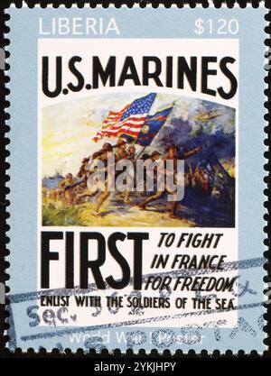 Affiche américaine de recrutement vintage pour la seconde Guerre mondiale sur timbre-poste Banque D'Images
