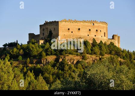Lire vue sur le château de la ville médiévale de Pedraza dans la province de Ségovie. Banque D'Images