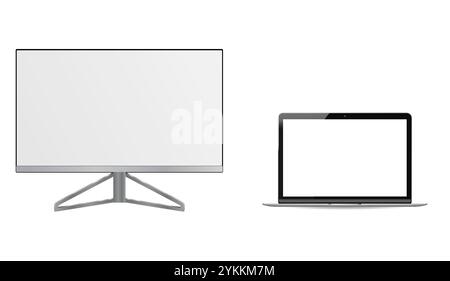 Maquette de moniteur d'ordinateur portable et d'ordinateur portable. Conception d'affichage d'ordinateur de bureau, modèle d'espace pour la publicité de travail WED en ligne. Ordinateur portable, Vect réaliste Illustration de Vecteur