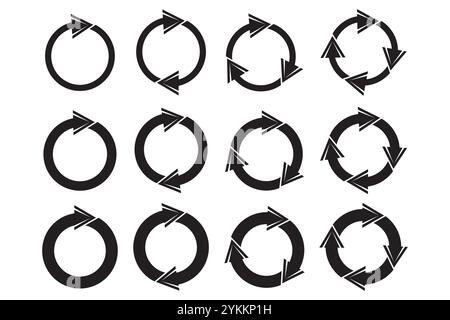 Icônes de cercle de flèche. Rotation flèche noire. Symboles cycliques simples. Illustration vectorielle. Illustration de Vecteur