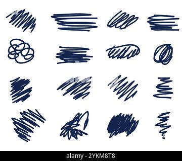 Abstrait bleu croquis de stylo brouillon aléatoire ensemble isolé sur fond blanc dessiné à la main. Illustration vectorielle Illustration de Vecteur