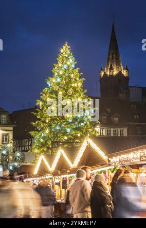 FRANCE, ALSACE, BAS-RHIN (67), MARCHÉ DE NOËL DE STRASBOURG ET LE GRAND ARBRE SUR LA PLACE KLEBER Banque D'Images