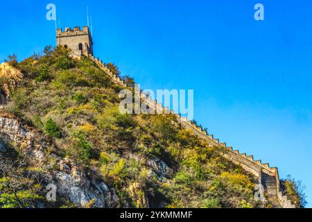 Couleurs d'automne Grande Muraille section nord Juyongguan Jiyong Pass Pékin Chine. Juyongguan est la porte nord et la section la plus proche du mur de Pékin. Super W. Banque D'Images