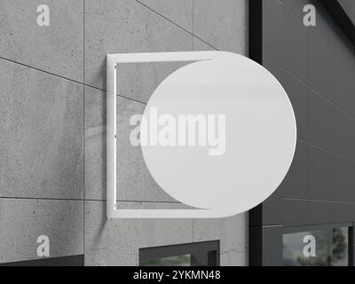 Maquette de panneau blanc blanc isométrique 3D avec mur réaliste Banque D'Images