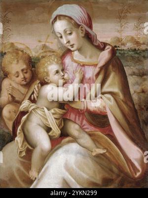 Niccolò Betti, Virgen de la leche con Niño y san juanito en un paisaje col par. Banque D'Images