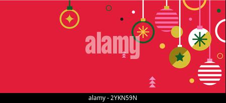 Joyeux Noël design moderne plat, ornements de Noël et décorations de Noël. Illustration vectorielle colorée dans le style de dessin animé géométrique plat Illustration de Vecteur
