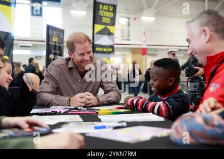 Document photo fourni par Invictus Games du duc de Sussex qui lance un programme scolaire à Vancouver, Canada, avant les Jeux Invictus qui auront lieu à Vancouver et à Whistler en février. Date de la photo : lundi 18 novembre 2024. Banque D'Images