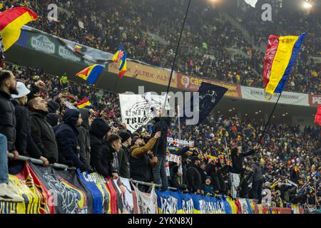 Bucarest, Roumanie. 18 novembre 2024. Supporters roumains lors du match de football de l'UEFA Nations League, League C, Group C2 entre la Roumanie et Chypre le 18 novembre 2024 à l'Arena Nationala de Bucarest, Roumanie - photo Mihnea Tatu/Lightspeed images/DPPI crédit : DPPI Media/Alamy Live News Banque D'Images