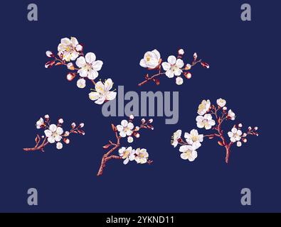 Branche de fleurs d'abricot blanc réaliste Illustration de Vecteur