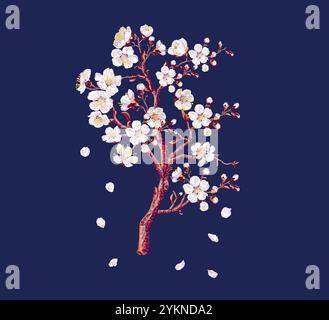 Branche de fleurs d'abricot blanc réaliste Illustration de Vecteur