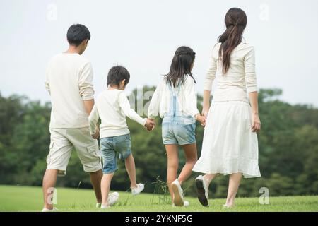 Vue arrière de la famille marchant dans le parc Banque D'Images