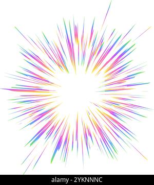 Éclat de lumière avec effet prisme arc-en-ciel. Halo flare étincelles de cristal sur fond blanc. Explosion colorée holographique radiale vectorielle. Vitesse comique Illustration de Vecteur