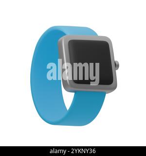 Illustration vectorielle 3D de smartwatch moderne avec bracelet bleu et design minimaliste. Parfait pour le fitness, le suivi de la santé, la technologie, portable Illustration de Vecteur
