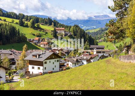 Dolomites, Italie. Vue panoramique aérienne du village de Magdalena ou Santa Maddalena en été Banque D'Images