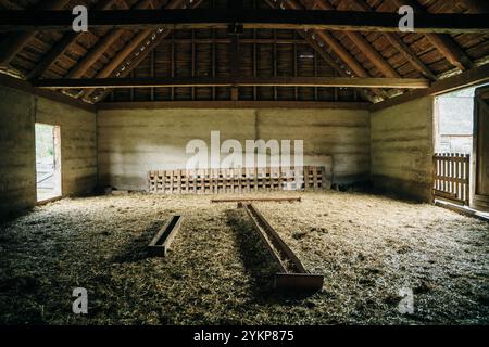 attraper des stylos à l'intérieur d'une vieille grange en bois. Photo de haute qualité Banque D'Images